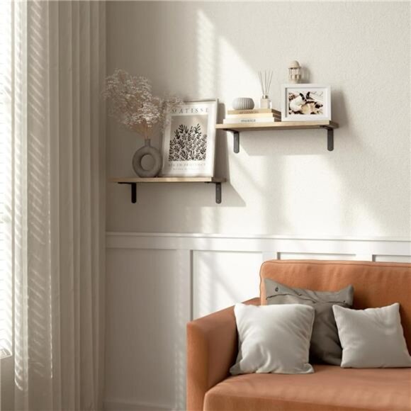 Rustic Wood Shelves Set of 2, Farmhouse Style Floating Shelf - Picture 2 of 8